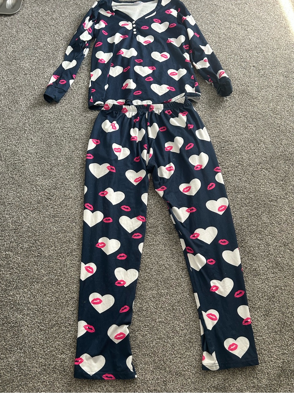Women's Shirley Navy Heart & Lip Print Pajama Set - Long Sleeve Top & Pants